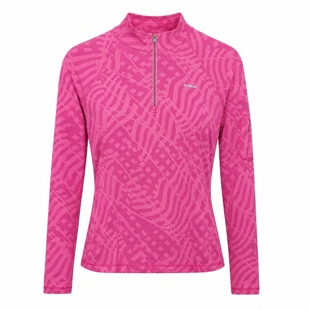 Reebok Quarter‎ Zip Pullover Womens Small Pink Geometric Active Top Excellent